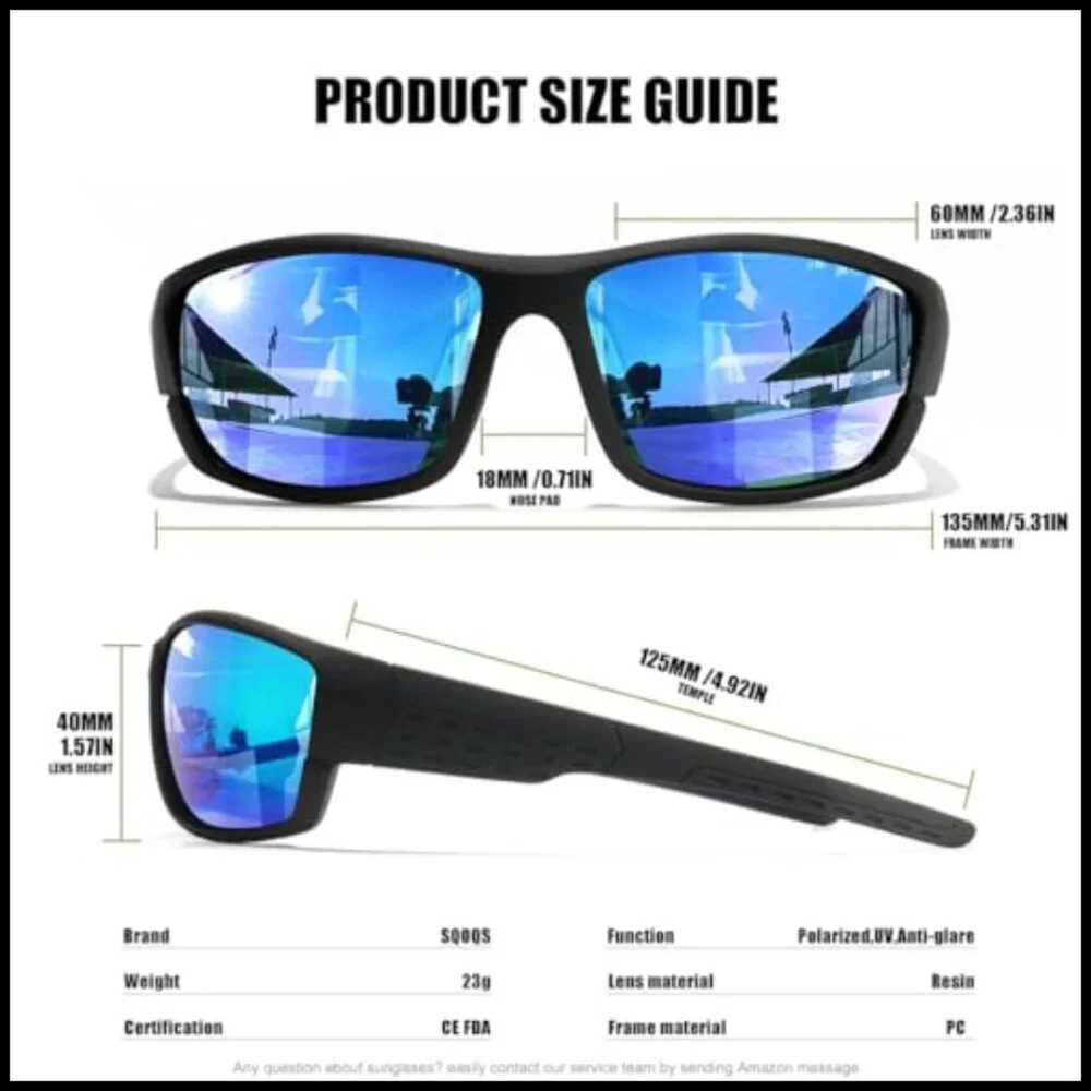 Polarized Sports Sunglasses UV400 Protection Lightweight Wrap Around Goggles
